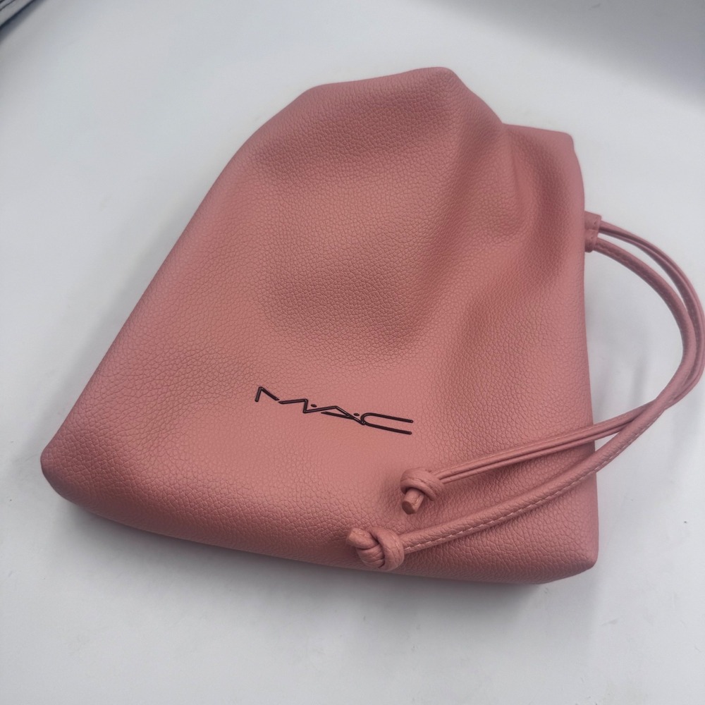 MAC Cosmetics Pink Pebbled Faux Leather Drawstring Makeup Bag Travel Pouch